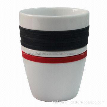 Promotional Single-walled Mug with Silicone Cover and Rubber Sleeve, Made of Porcelain